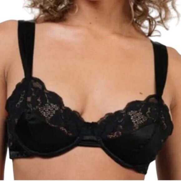 NWT $98 We Are HAH X Free People Bra 30-38D After Hours Black Lace Satin Push-up - Picture 1 of 14